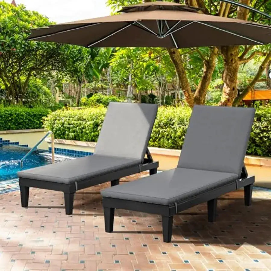 Outdoor Chaise Lounge Chair, Plastic Pool Chaise Lounge with Cushions and 5-Position Backrest, Easy Assembly and Waterproof for from PriceLows™