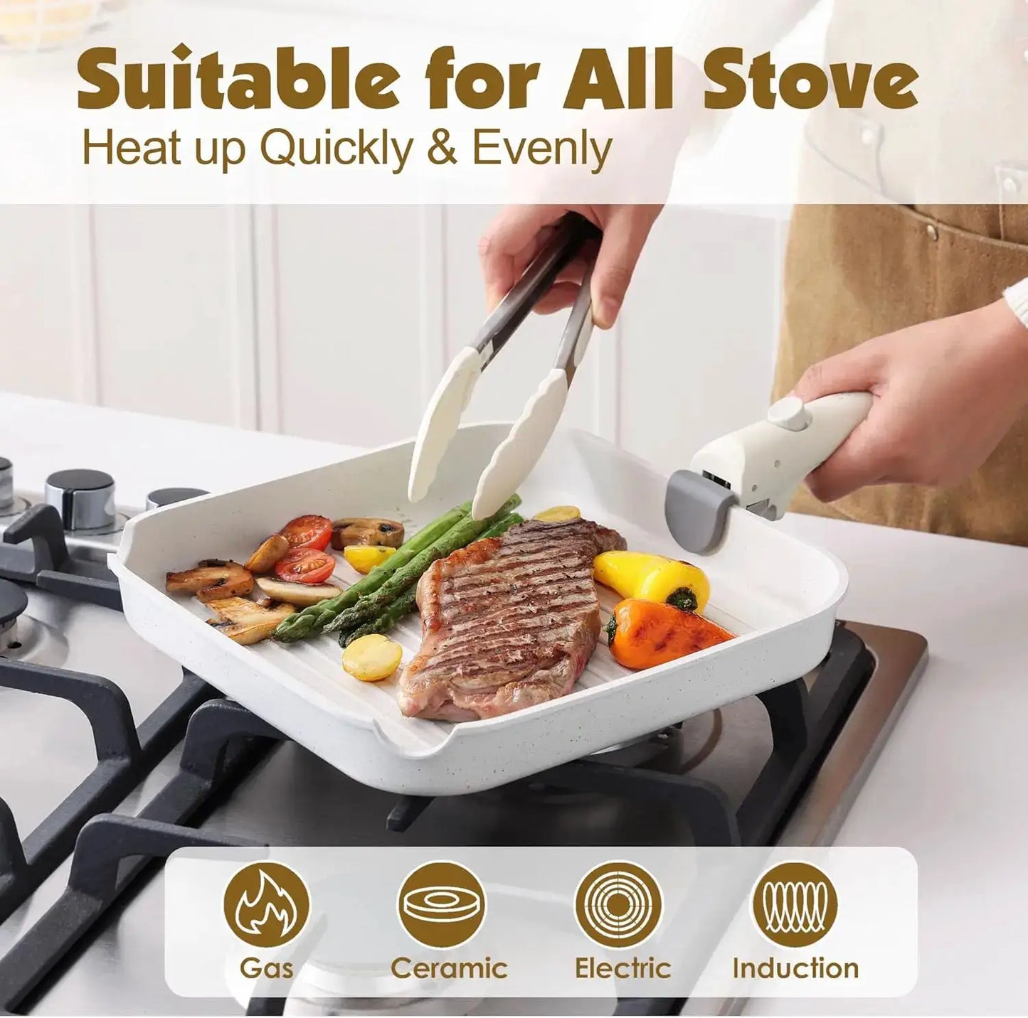 17 Piece Nonstick Pots and Pans Set, Detachable Handle Cookware, Induction Ready, Oven Safe, PFOA Free, White from PriceLows™