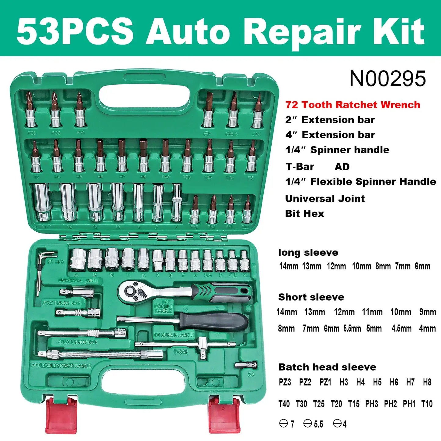 53pcs Drive Socket Set 1/4 inch Ratchet Wrench Set with Socket Metric Hex Bit Socket Set Mechanic Tool Kits for Hous Auto Repair from PriceLows™