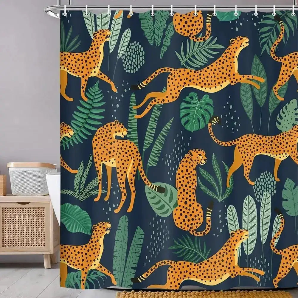 leopard fabric shower curtain, tropical animal cheetah shower curtain for bathroom, pink with hook 180X180CM from PriceLows™