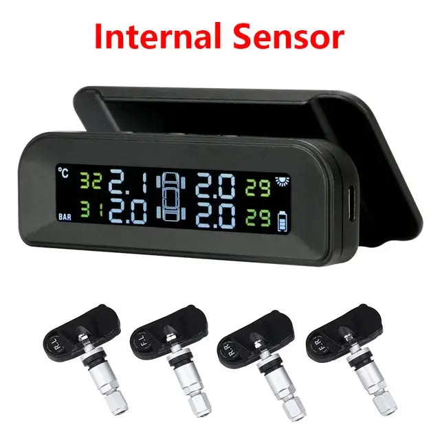 Smart car TPMS tire pressure monitoring system solar digital clock LCD display car tire pressure temperature safety alarm system from PriceLows™