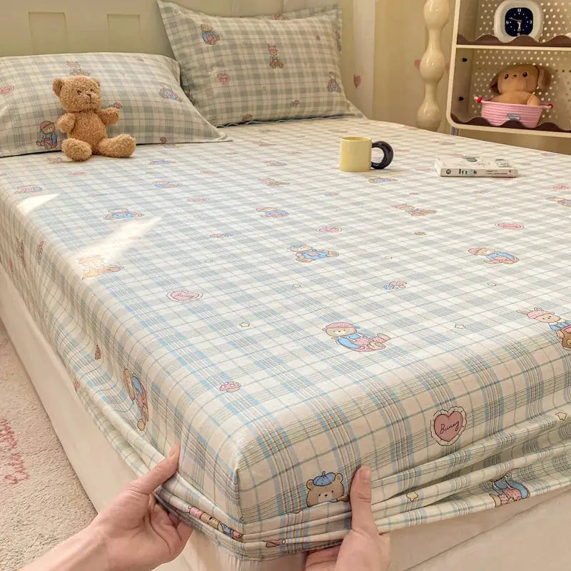 100% Cotton Fitted Sheet, Soft Breathable Cartoon Print Mattress Cover, 25cm Deep Pocket Wrinkle Resistant for 1/2 Person Size from PriceLows™