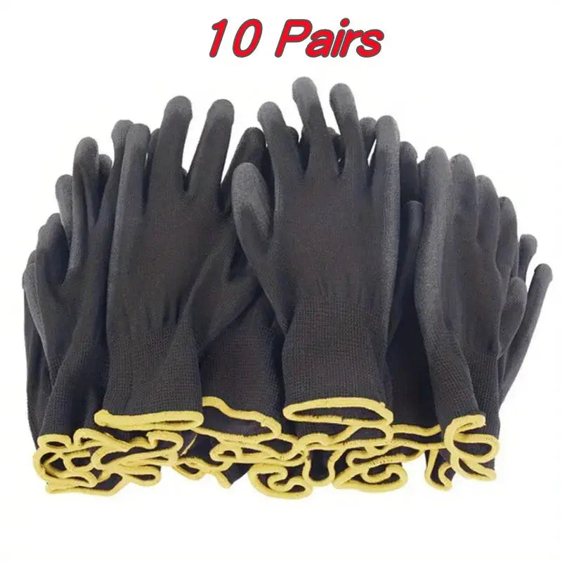 Durable Safety Gloves | Black Anti-Slip | Polyurethane Coated | 10 Pair Pack
