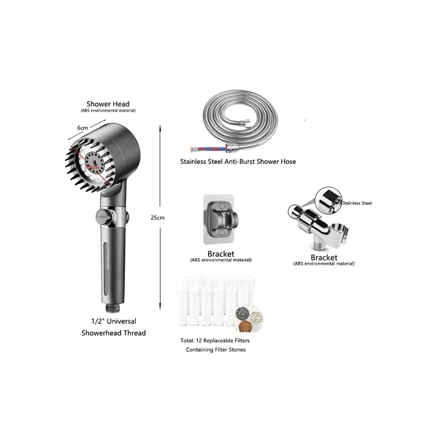 2026 new ion drop Filtered Shower Head with Handheld - High Pressure 3 Spray Modes ,12 Replaceable Water Softener Filters from PriceLows™
