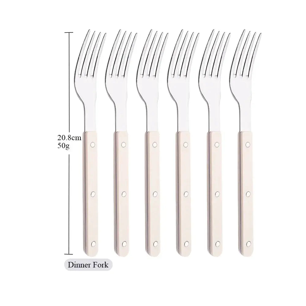 6/30Pcs Beige Silver Acrylic Handle Dinnerware Knife Fork Spoon Set Stainless Steels Cutlery Set Western Home Kitchen Flatware from PriceLows™