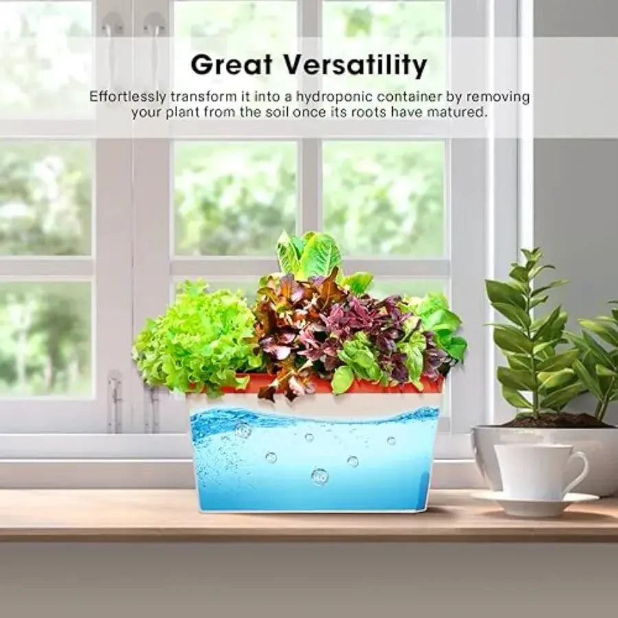 Self-Watering Planters, -Pack 10.5 Inch Compact Rectangular Window Herb Planter Box with 10 PCS Plant Labels, Plant Container f from PriceLows™