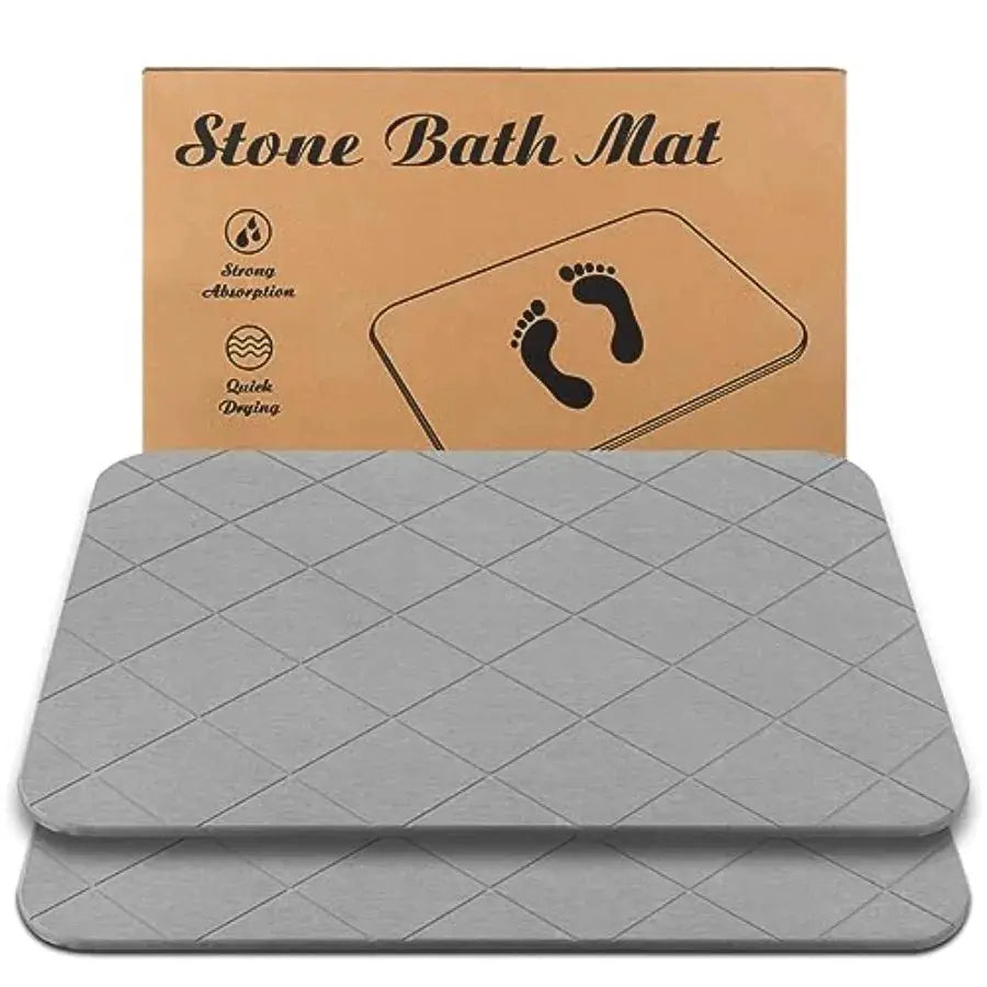 Stone Bath Mat, Set of 3, Diatomaceous Earth Shower Mat, Non-Slip Super Absorbent Quick Drying Bath Mat for Bathroom Floor, Gre from PriceLows™