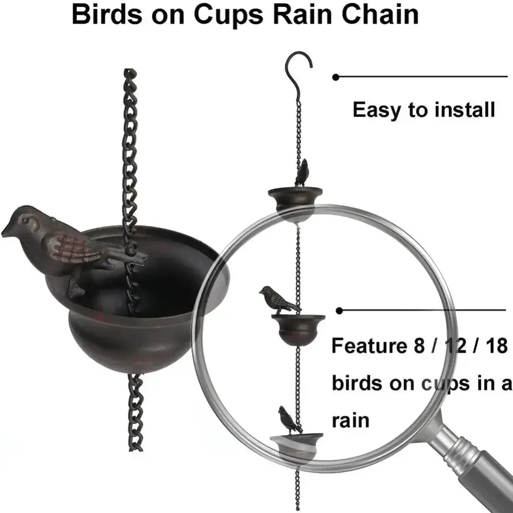 8 Feet Birds On Cups Rain Chain Mobile Metal Rainwater Catcher Chain Replacement Downspout Drainage Rain Chain for Gutter Roof from PriceLows™