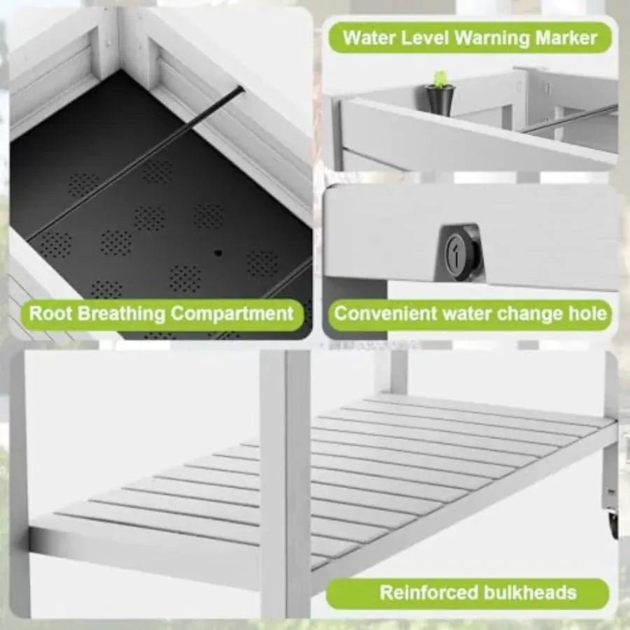 Elevated Raised Garden Bed with Wheels, Outdoor Large Resin Patio Planter Box Stand Divisible with Drain Plug, Water Monitor fo from PriceLows™