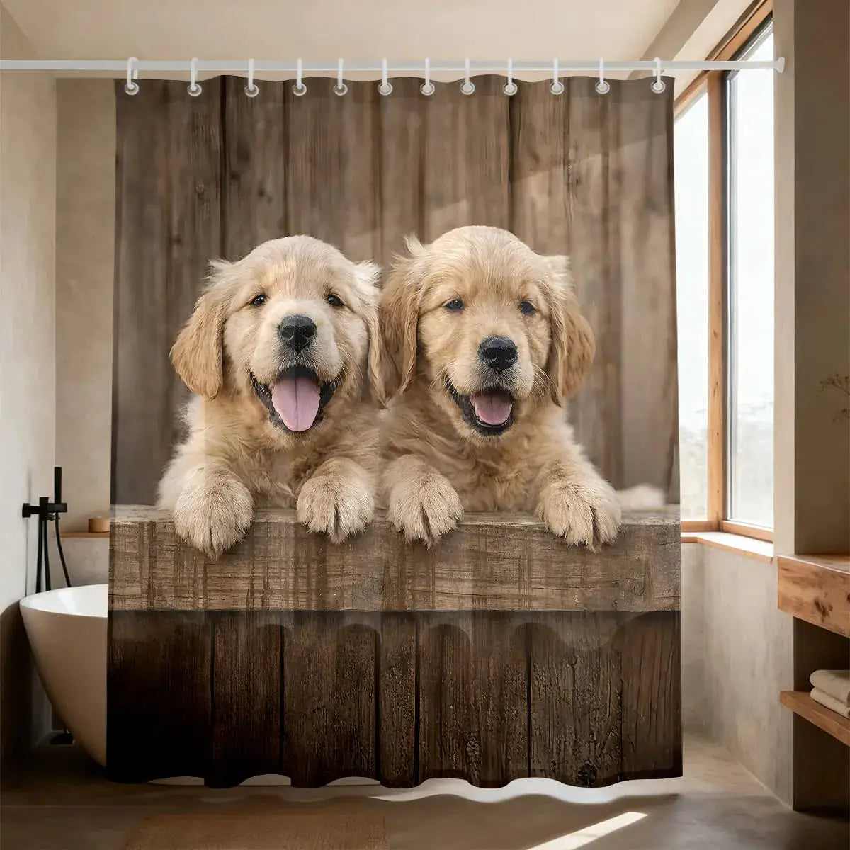 1pc Cute Dog Animal Printed Waterproof Shower Curtain Partition Privacy Hanging Curtain Multiple Sizes 12 Hooks from PriceLows™