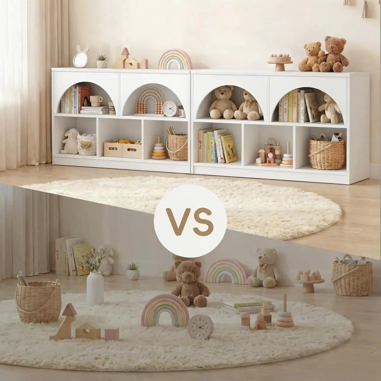 2-Shelf Arched Bookcase, Wooden Toy Storage Organizer, 5-Section Kids Bookshelf for Playroom, Nursery, White from PriceLows™