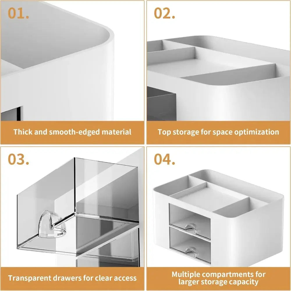 Pen Organizer Desk | 2 Drawer | 5 Compartments | White