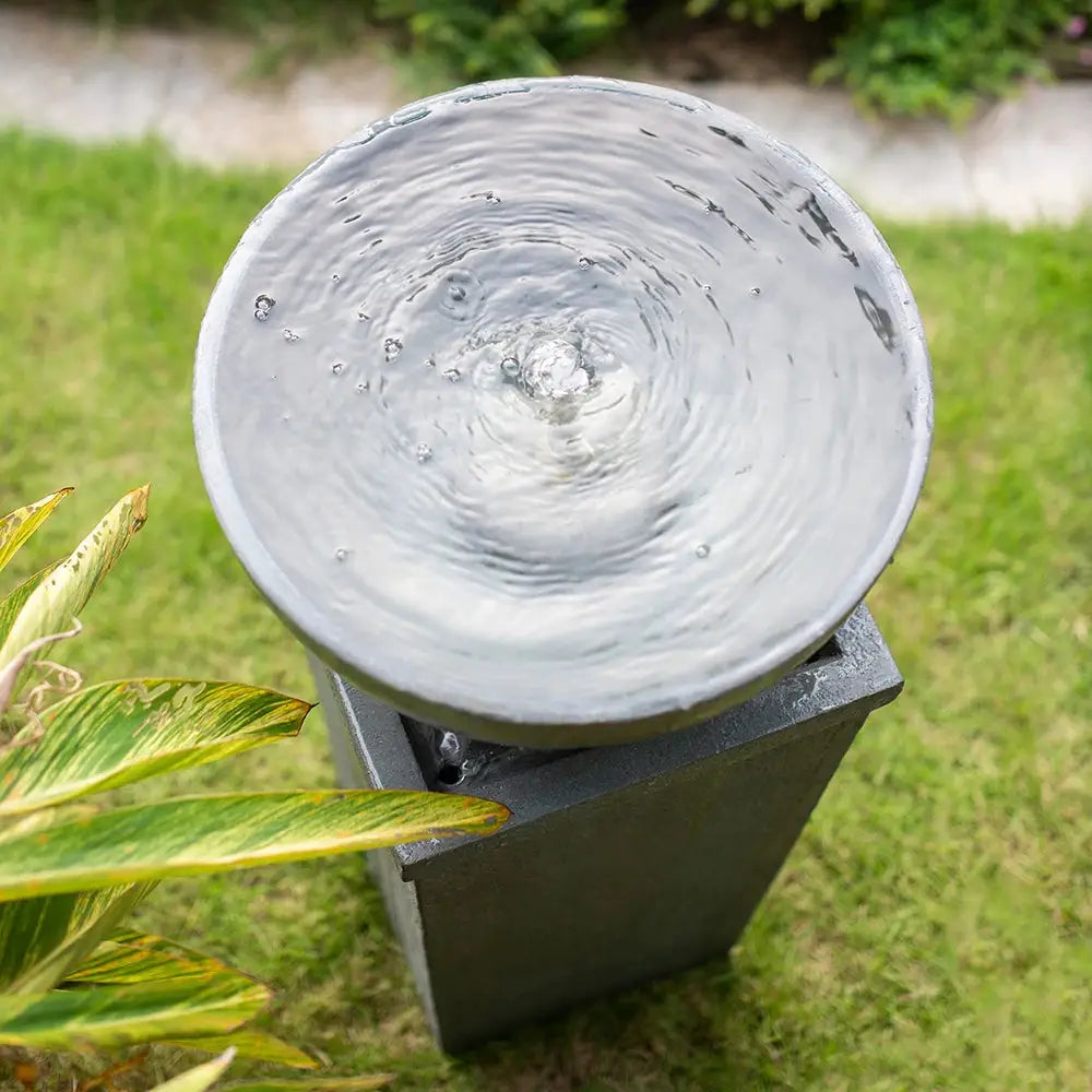 35.5" Polyresin Gray Zen Bowl Water Fountain, Outdoor Bird Feeder /Bath Fountains, Relaxing Water Feature for Garden Lawn from PriceLows™