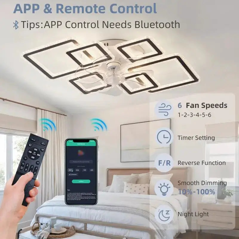 33-inch Black Ceiling Fan with Lights, Remote & App Control, Dimmable, 7 Blades, 6 Wind Speeds from PriceLows™