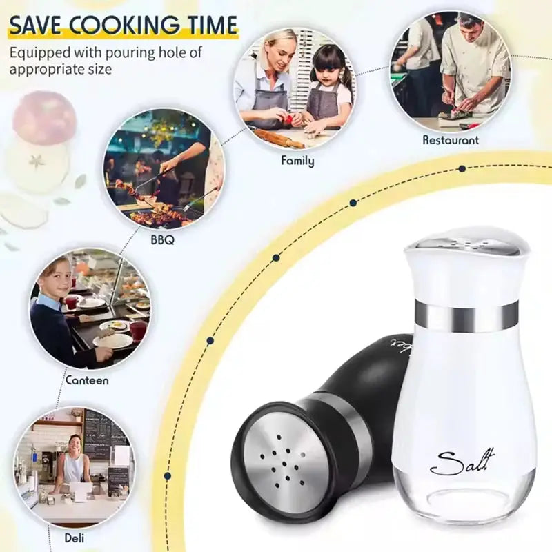 Salt And Pepper Shaker Set | Adjustable Pour Holes | Glass Bottles | 2 Pack