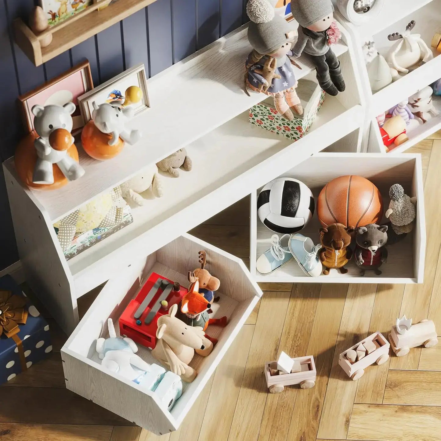 Toy Storage Cabinet with Drawers, Boys and Girls Toy Shelf with Wheels, Toy Organizer Kids Bookshelf with Storage for Nursery from PriceLows™