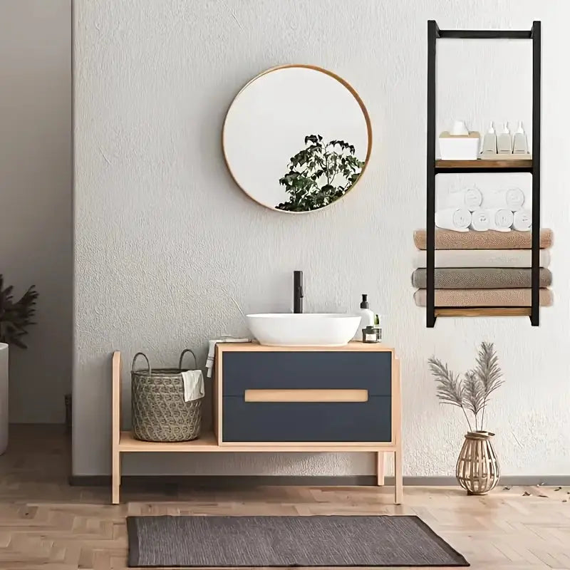2-layer carbon steel wall-mounted towel rack, French country style bathroom storage rack, no electricity, durable carbon steel m from PriceLows™