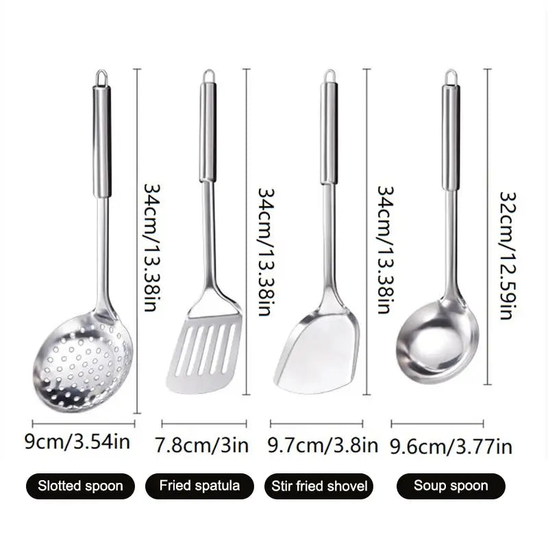 4Pcs Stainless Steel Kitchen Utensil Set Shovel Frying Spoon Soup Colander Spatula Kitchen Tools Set from PriceLows™
