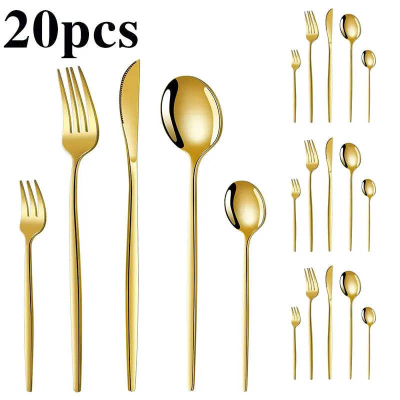 5/20/30/60pcs cross-border stainless steel cutlery set, luxurious gold Portuguese cutlery, suitable for holiday parties. from PriceLows™
