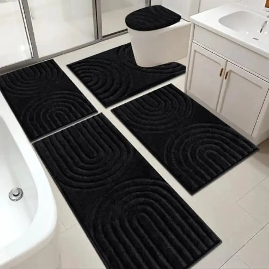 HEBE Bathroom Rugs Set 5 Pcs, Plush Absorbent Bath Mats for Bathroom, Non Slip Machine Washable Bath Mat Set with Toilet Cover, from PriceLows™