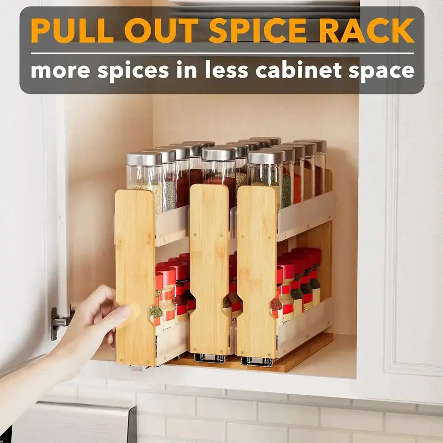 Bamboo Pull Out Spice Rack Organizer for Cabinet, Heavy Duty Slide Out Seasoning Kitchen Pantry Sliding Vertical Organization, 7 from PriceLows™
