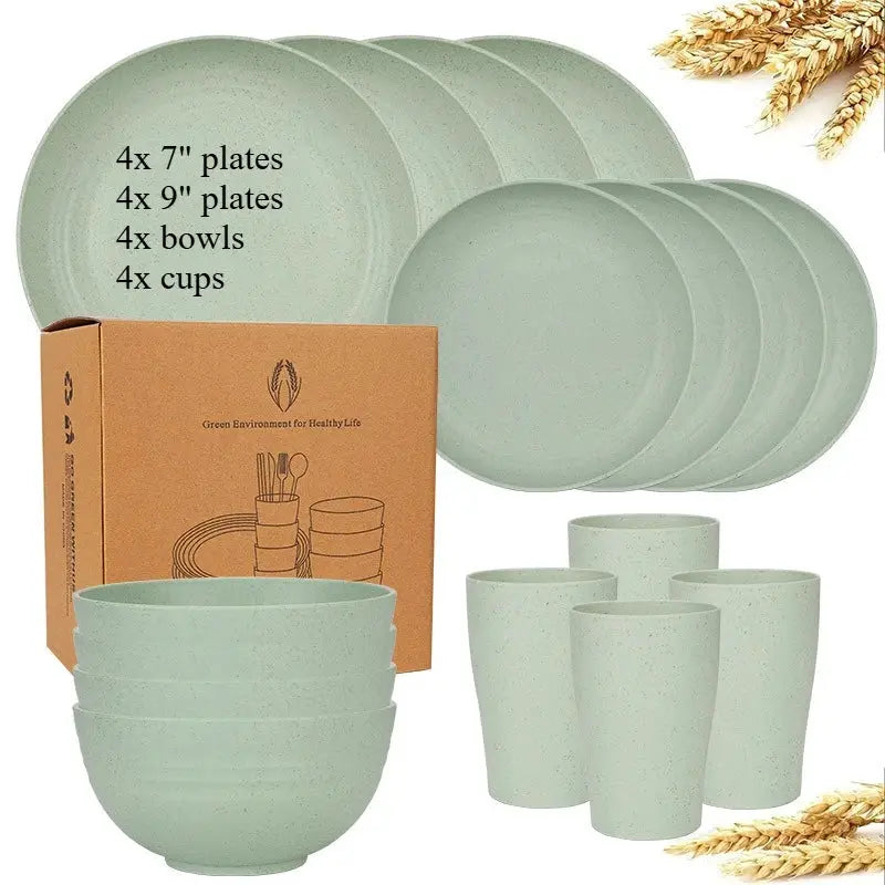 Natural Wheat Straw Tableware Set Dinnerware Sets Biodegradable Unbreakable Plates, Bowls, Cups Lightweight for Kitchen Camping from PriceLows™