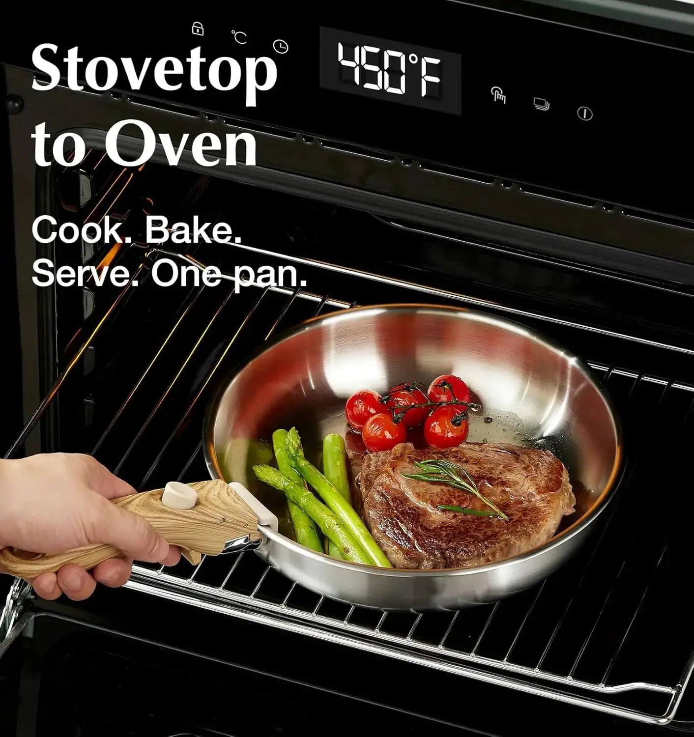 Stainless Steel Frying Pan Set, 18/10 Stainless Steel Pan Set with Stylish Removable Handles, Induction Compatible from PriceLows™