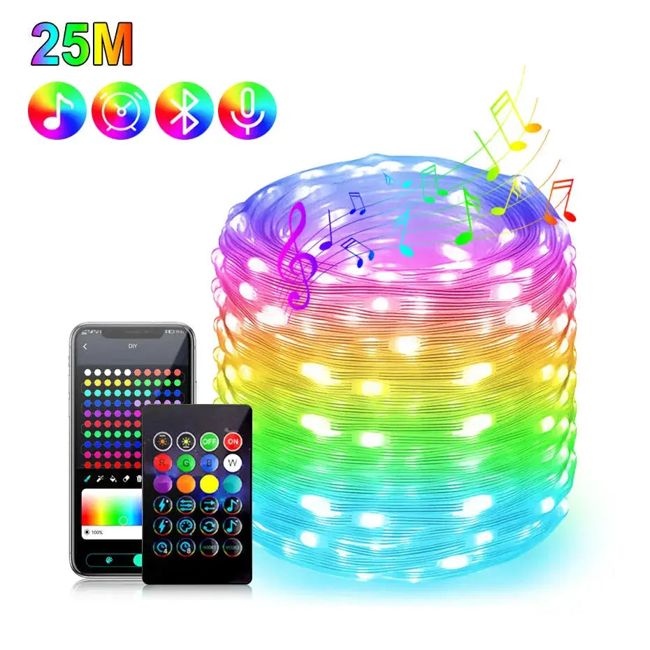 Bluetooth Smart USB LED Fairy String 5V RGBIC Music Sync Led Strip light IP67 Waterproof for Holiday Christmas Party Decoration from PriceLows™