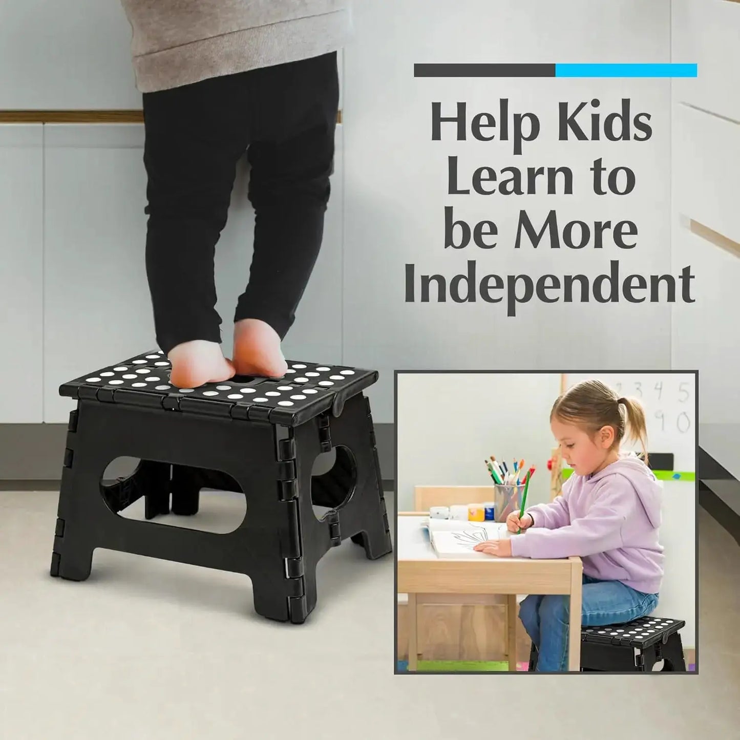 Handy Laundry Folding Step Stool - Sturdy Enough Collapsible Stool to Support Adults and Safe Enough for Kids - Opens Easy with One Flip - Great for Kitchen, Bathroom or Bedroom (Black - 9 Inch) from PriceLows™