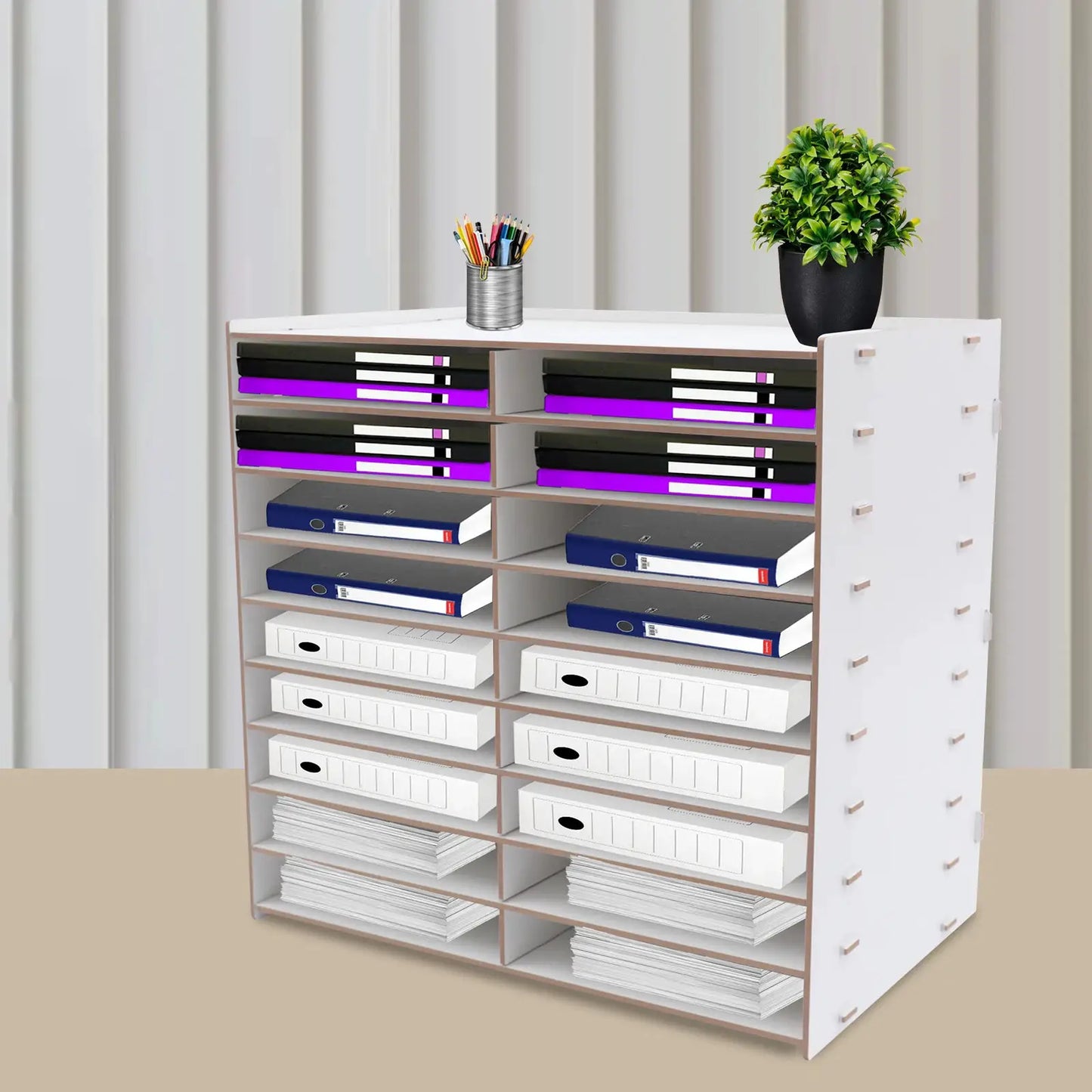 9-Tier Wooden Mail Sorter,18 Compartment Vertical File Organizer,Desktop Literature Magazine Storage Rack,Paper Tray for Office from PriceLows™