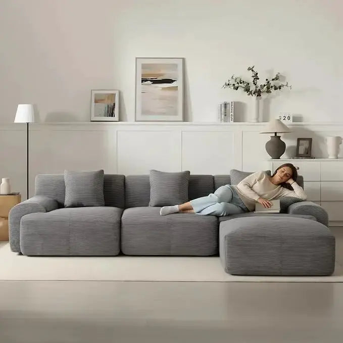 107in Modular Sectional Sofa with Ottoman L-Shape Deep Seat Corduroy Memory Foam No Assembly Living Room Furniture Custom from PriceLows™