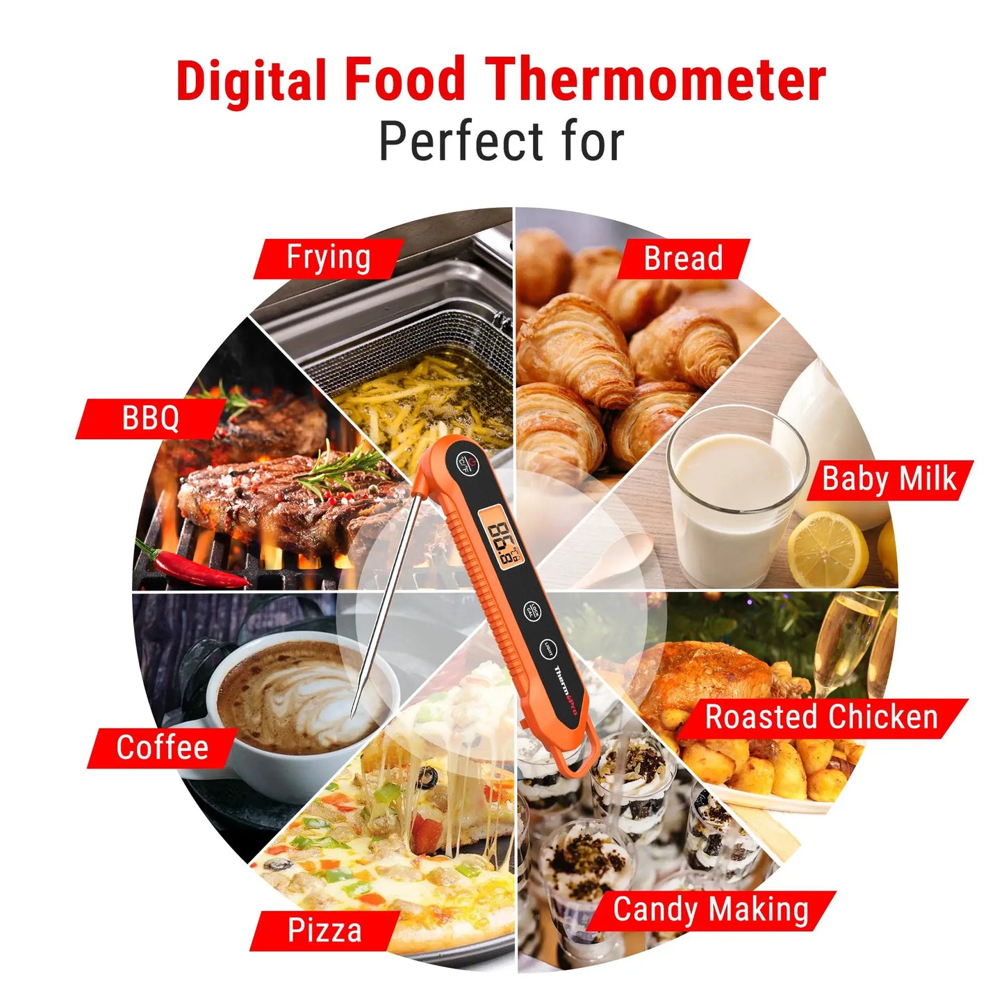 ThermoPro TP03H Digital Instant Read Meat Thermometer for Grilling,Waterproof Kitchen Food LCD Thermometer with Calibration from PriceLows™