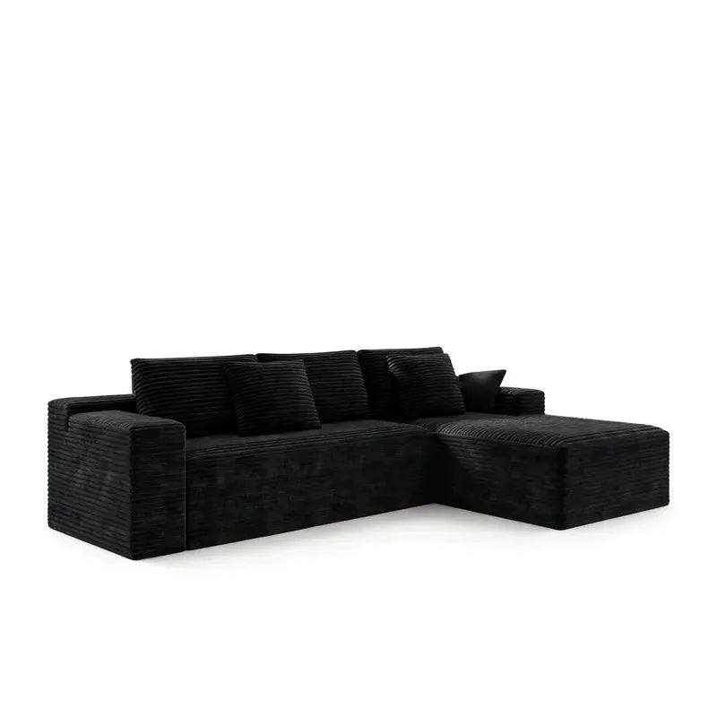 Modular Sectional Sofa Seat, Upholstered Compressed Couch for Living Room Bedroom Apartment, 2PC Free Combination, Plush Corduroy Fabric, Black from PriceLows™