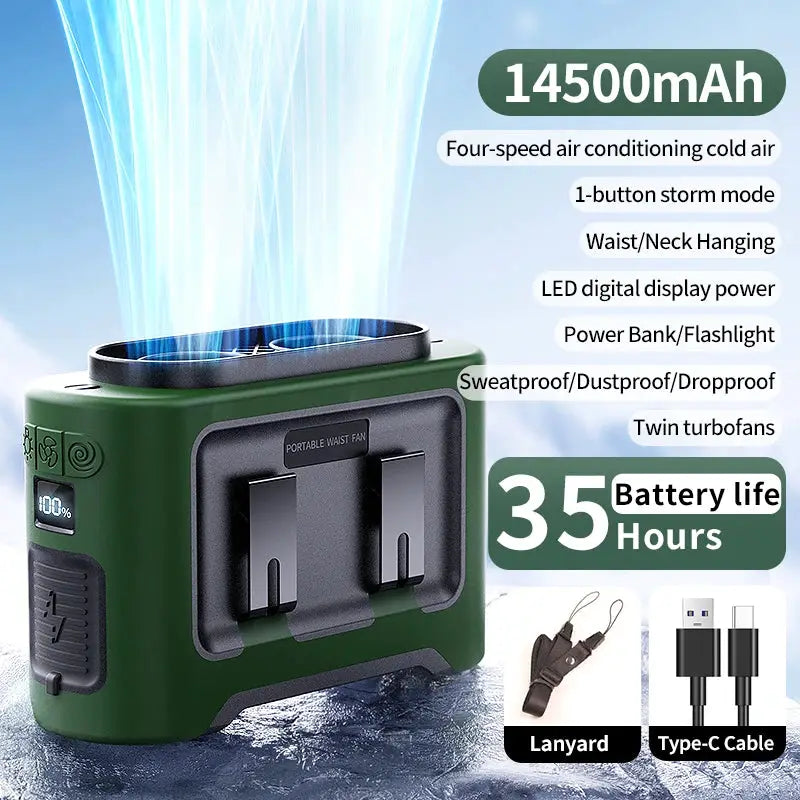 Wearable Neck Fan | 14500mAh Battery | Waist/Neck Mount, CE RoHS | One Size from PriceLows™