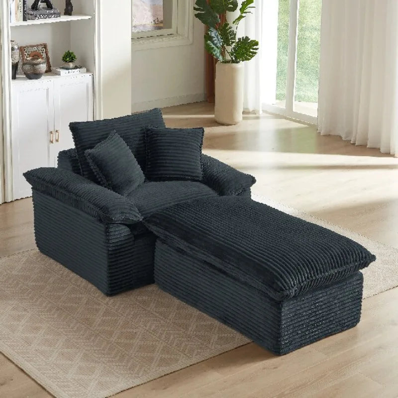 Sofa | 51.97 Inch | Modern Cushioned Single Seat With Footrest | Dark Gray