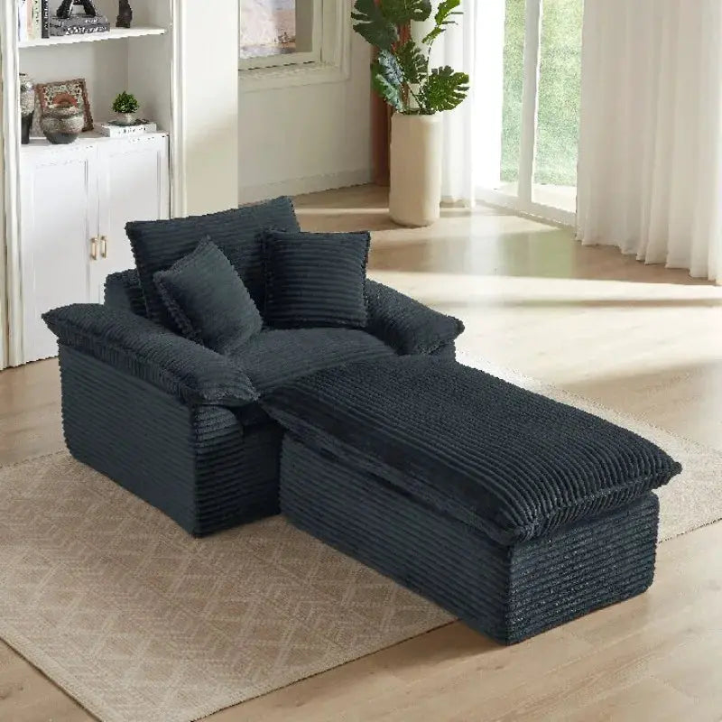 51.97 inch modern comfortable cushioned compression single seat sofa with unique footrest design, lounge chair for living room, bedroom, apartment, office, dark gray from PriceLows™
