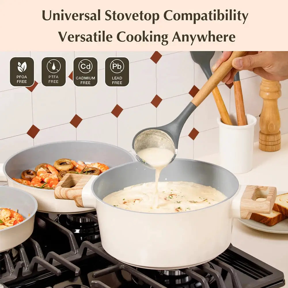 KOCH SYSTEME CS Blue and White 8 Piece Pan and Pot Set with Lid , 8pcs Sauce Pan Set For Kitchen Cooking, Oven Safe from PriceLows™