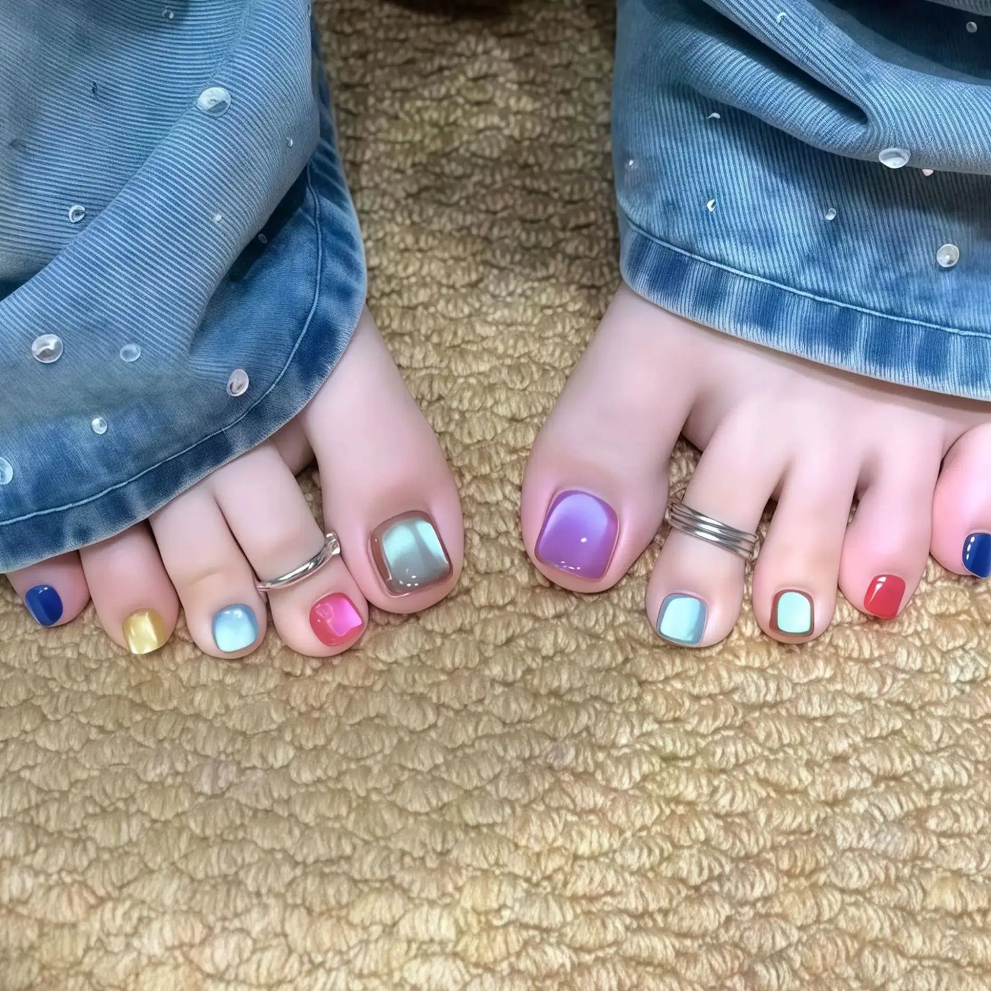 Press On Toenails | Light Pink Cat Eye | 24 Piece Set | All Sizes