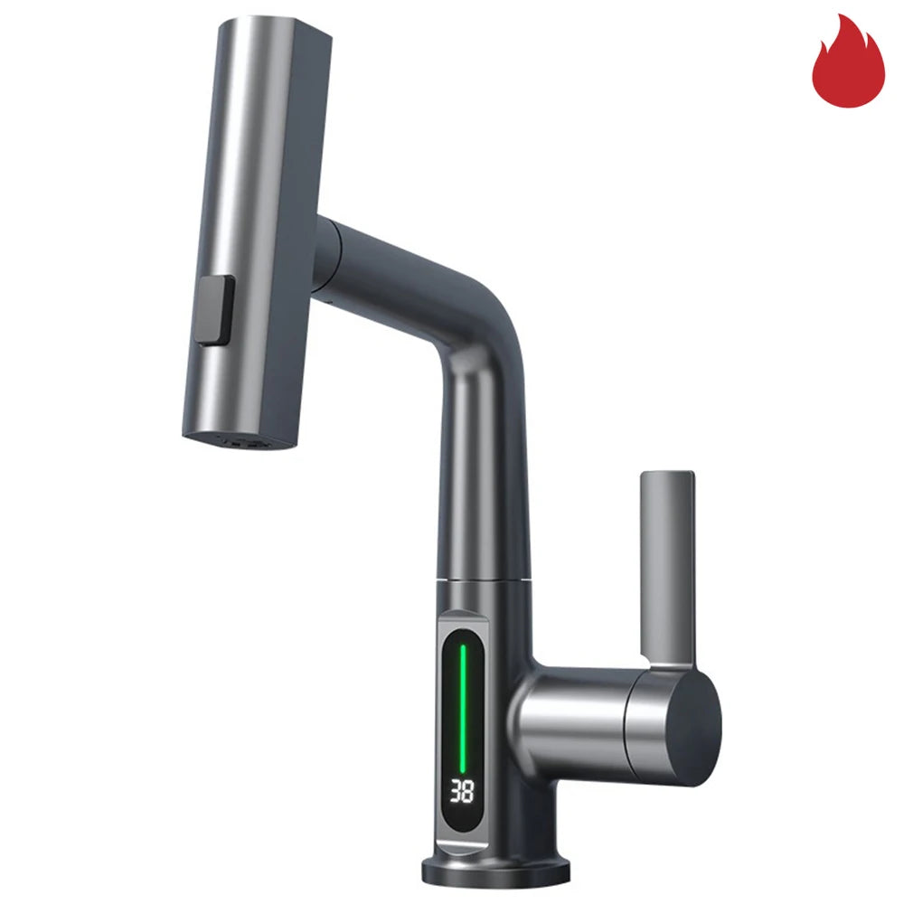 Kitchen Faucet | Waterfall Pull-Out | Digital Display | White