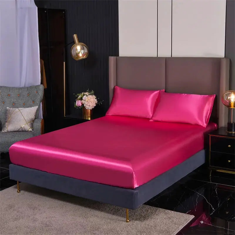 Satin Fitted Sheet Set | Elastic Bands | 9 to 14 Inch Deep Pocket | 3 Piece Set