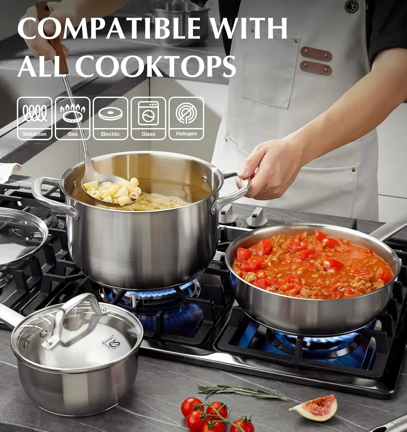 KOCH SYSTEME CS 10 Piece Stainless Steel Pots and Pans Set, Kitchen Cookware Sets, Induction Ready, Oven Safe to 450°F from PriceLows™