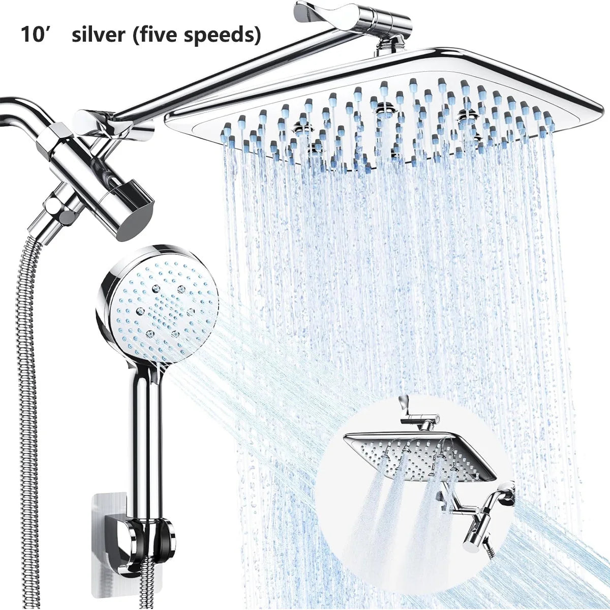 Showerhead Set | 8/10 Inch | 5 Modes | Wall Mounted With Extension Arm