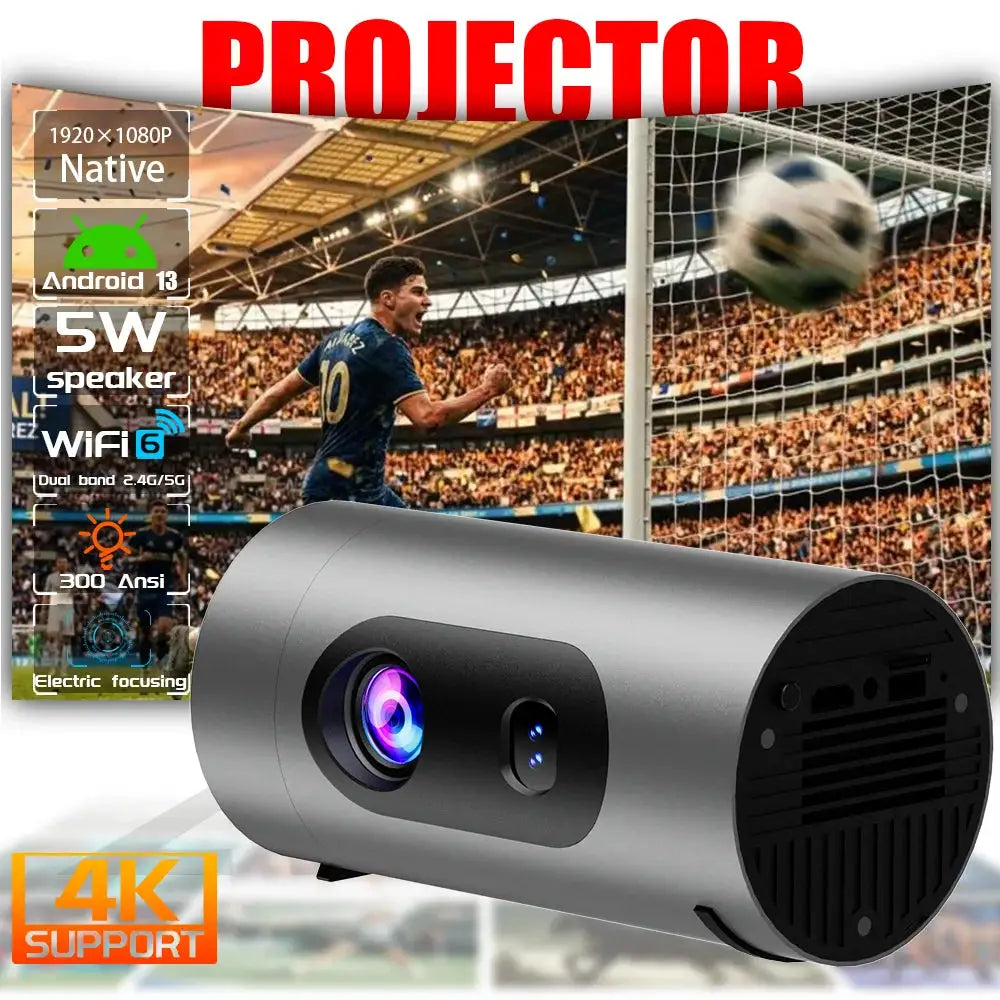 Home Projector | Android 13 | Wi-Fi 6 | Built-In Speaker