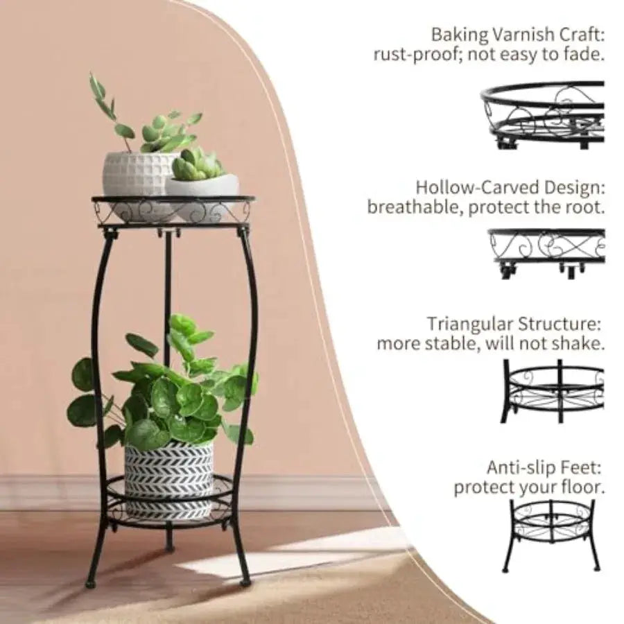 Plant Stand Indoor Outdoor 2 Tier 27" Tall Metal Potted Holder Rack Flower Pot Stand Heavy Duty Plant Shelf Rustproof Iron Mult from PriceLows™