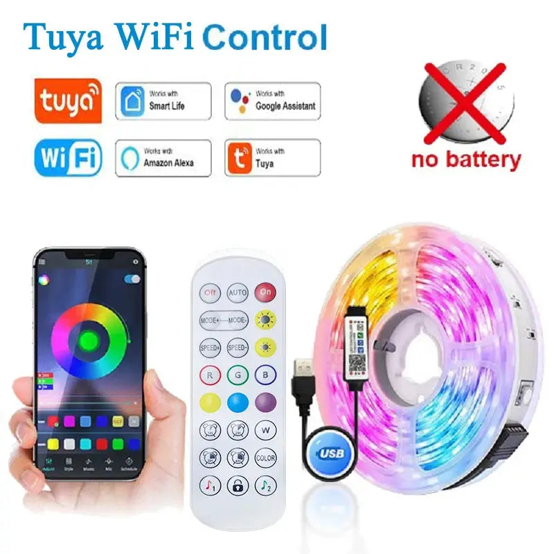 Tuya Wifi Led Strip Bluetooth Infrared 1-30M 5V USB Rgb Tape Work With Alexa Music Ribbon Flexible Christmas Decor Light Luce from PriceLows™
