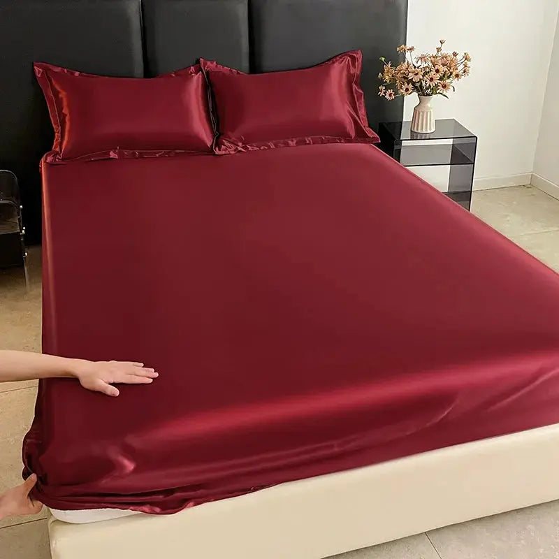 Satin Fitted Sheet | Solid Color | Elastic Band | 140x200 To 180x200 Cm