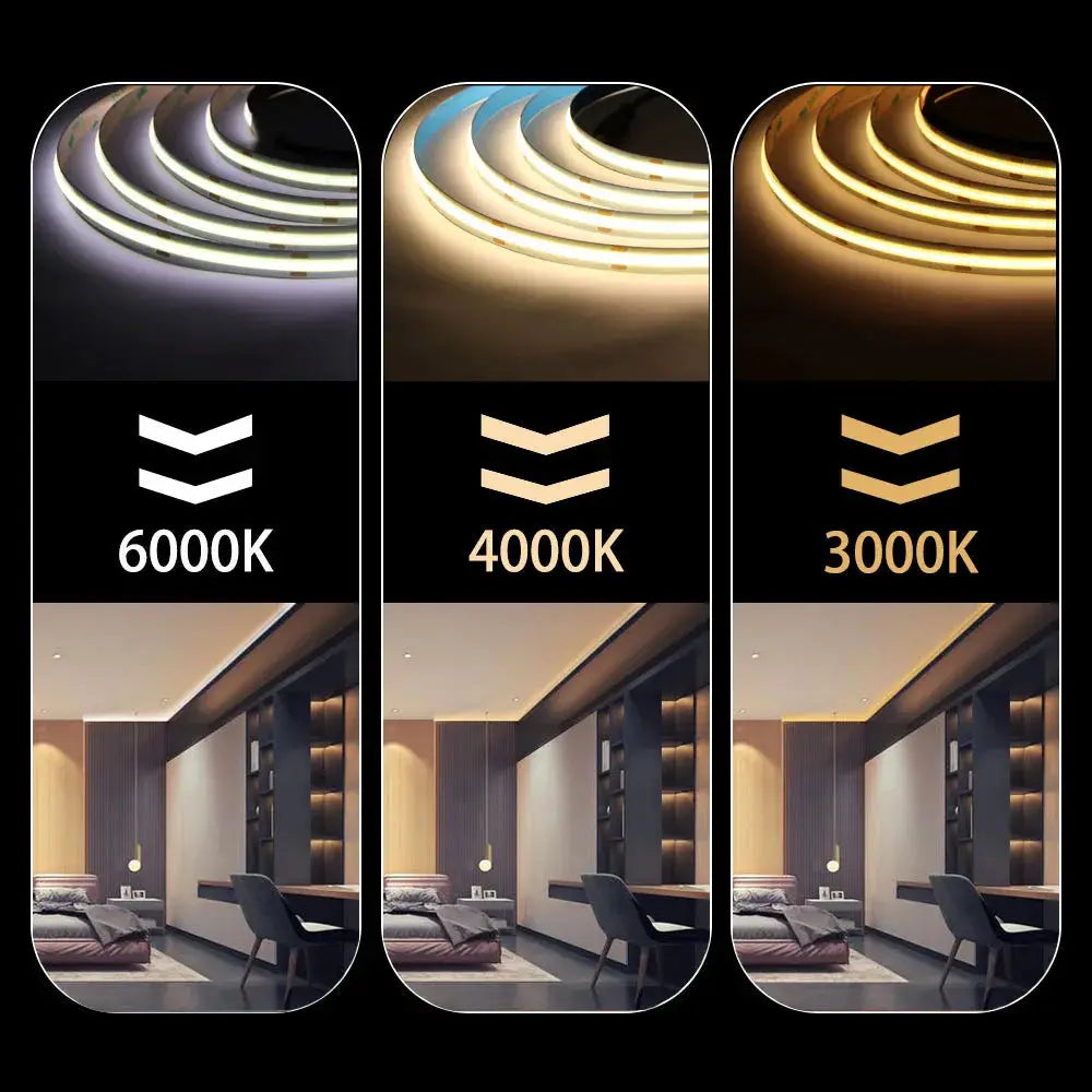 COB LED Strip Light High Density Linear Lighting 480/528Leds/m Flexible Tape Warm Natural White Red Blue Green Decor DC12/24V from PriceLows™