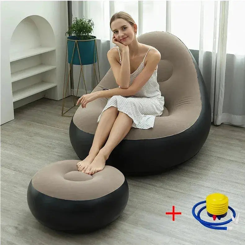 Lazy Couch Sofas Inflatable Foldable Recliner Outdoor Sofa Bed with Stirrups Comfortable Combination Flocked Velvet Sofa Chair from PriceLows™