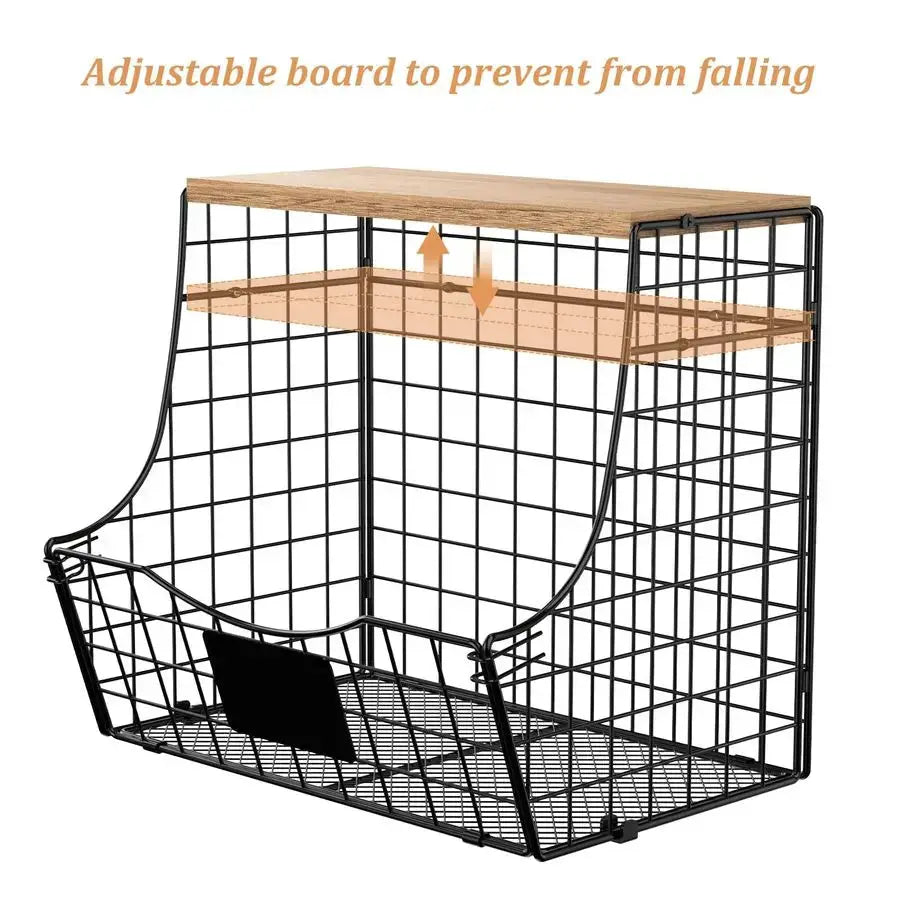 Pack Fruit Basket for Kitchen with Wood Lid CounterampWall Mounted Onion and Potato Storage with Nameplate, Stackable Storage Ba from PriceLows™