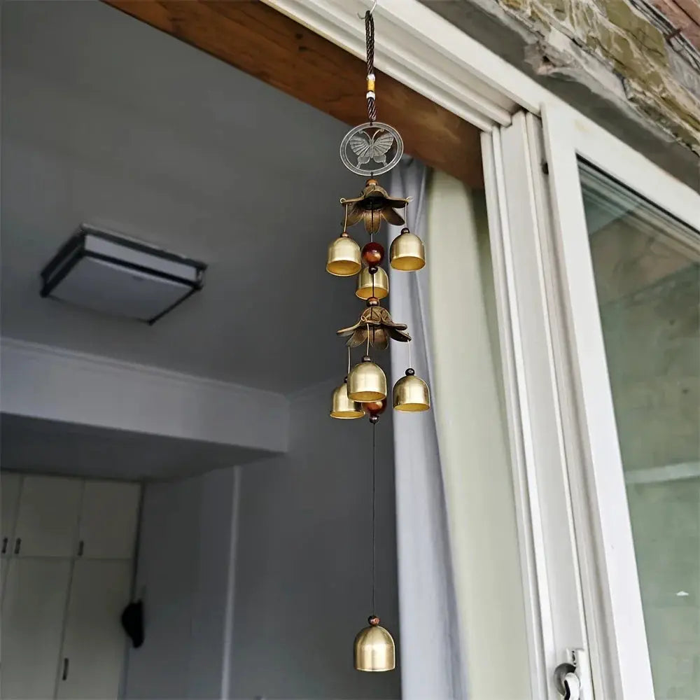 Garden Random Style Double Metal Bell Pendant Wind Chime, Brass Color Bell Hanging Decoration Home Patio Wall Hanging Gift from PriceLows™
